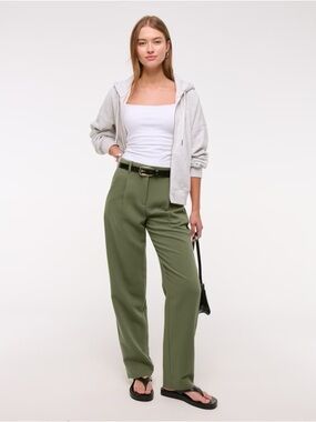 Abercrombie Quinn Tailored Straight Leg High-Waist Pant Olive